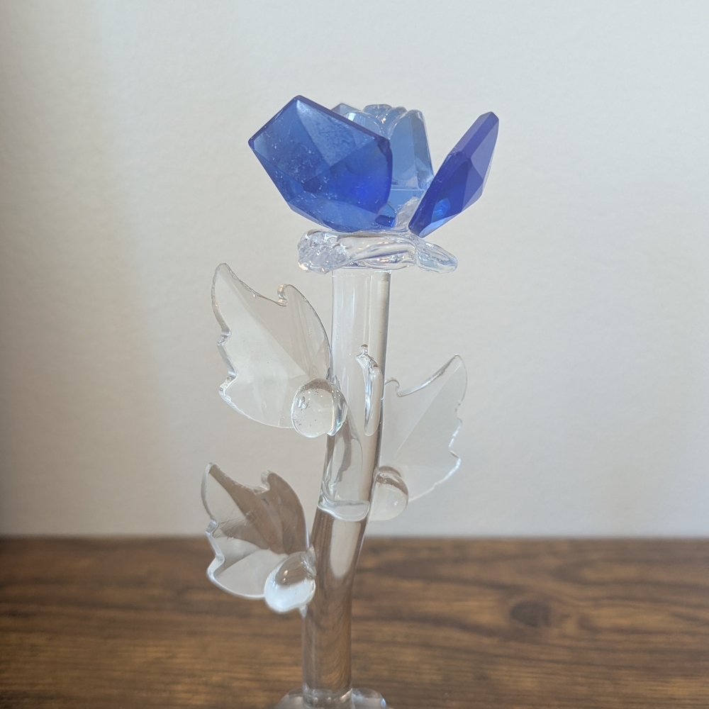 Vintage Blue and Clear Glass Flower Sculpture - Picture 2 of 7
